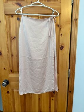 Aritzia Blush Tie-Side Midi Satin Skirt